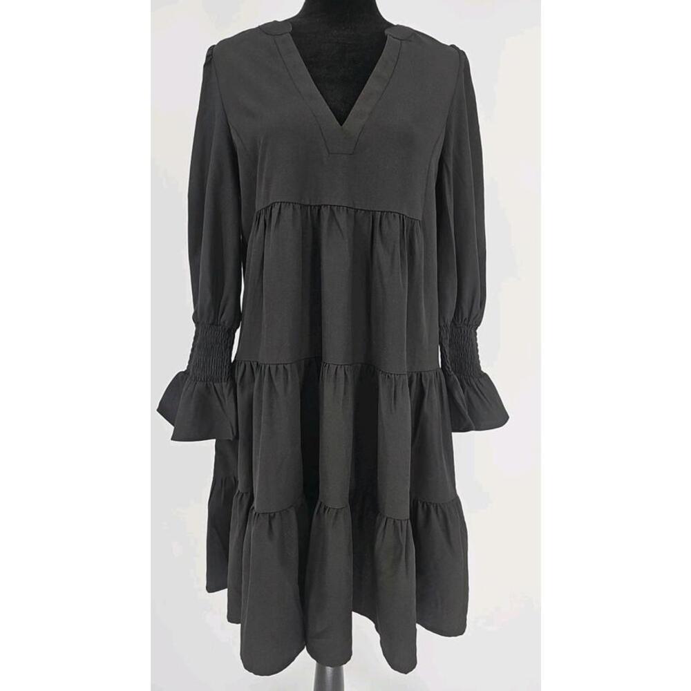 Tuckernuck Pomander Place Kenzo Dress S Black‎ Crepe Tiered V-Neck